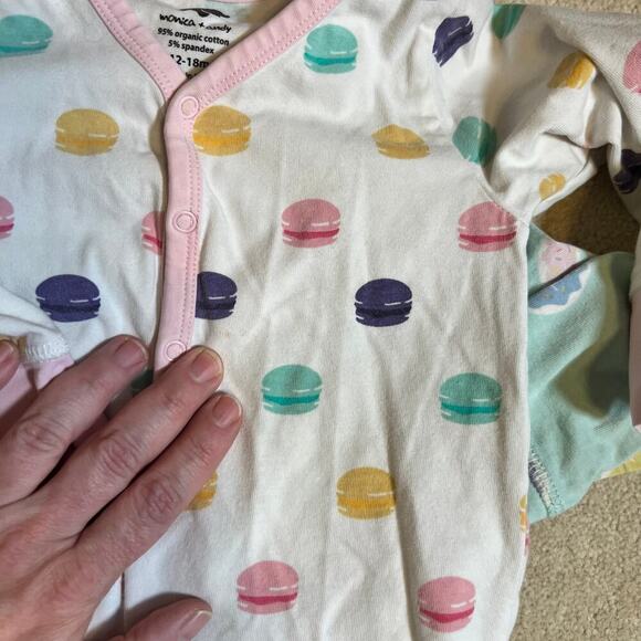 12-18M Monica and Andy Romper Bundle 4 Piece Roses, Sprinkles, Macaroons, Donuts - Picture 4 of 12